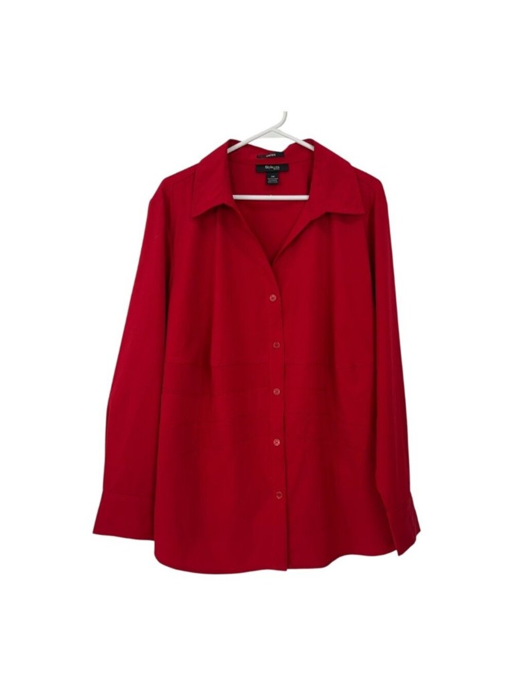 Style & Co Woman Red Long-Sleeve Button-Up Stretch Shirt 20W Polyester/Spandex
